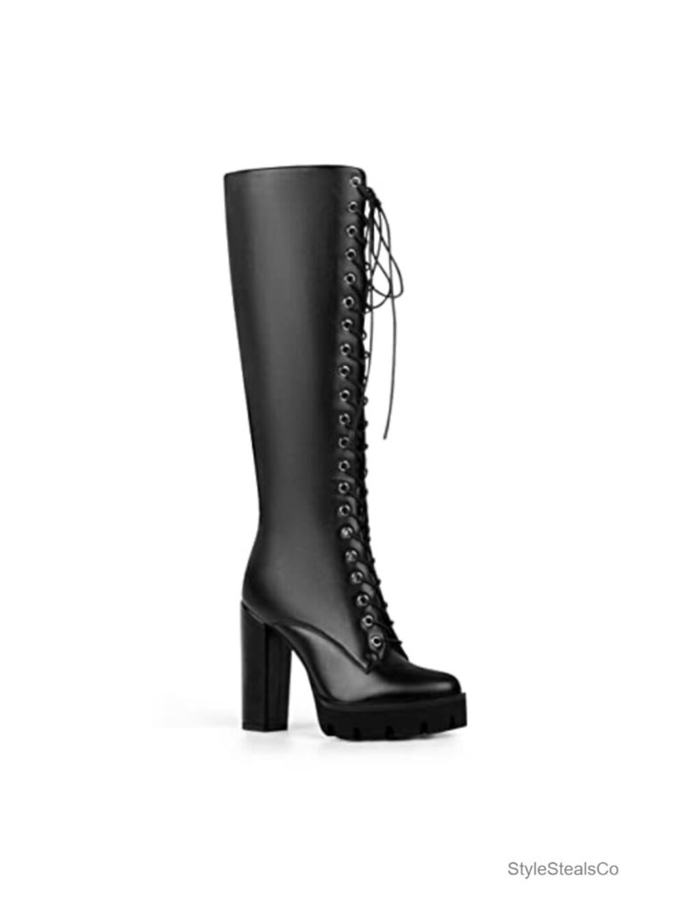 Lace Up Knee High Platform Boots Lug Sole Chunky Heel